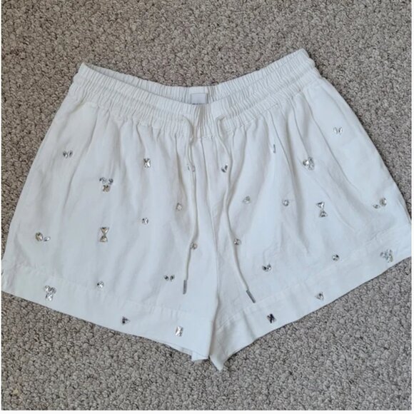 Anthropologie NWT Cristal Embellished White Cotton Shorts size L - Picture 3 of 7